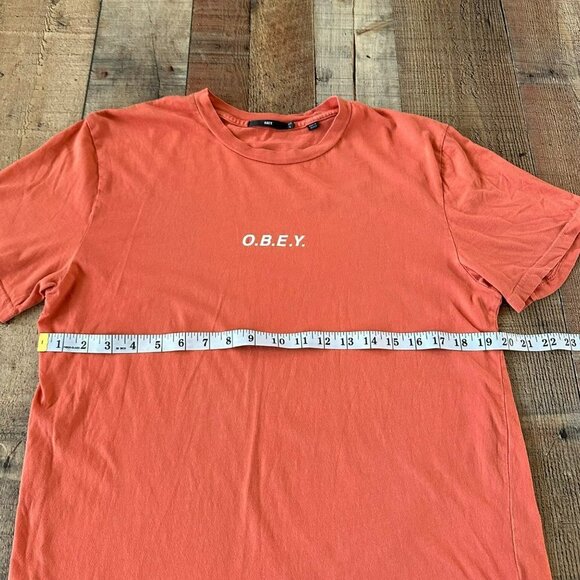 Obey Orange short sleeve graphic logo tshirt women's large - Picture 4 of 8